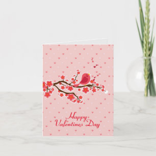 Cartes Pour Fêtes Annuelles Inséparable Sur Les Branches Florales-Coeurs Heure