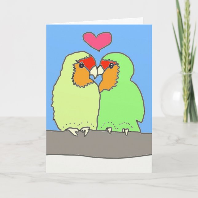 Cartes Pour Fêtes Annuelles Inséparables romantiques S'embrasser sur une branc (Devant)