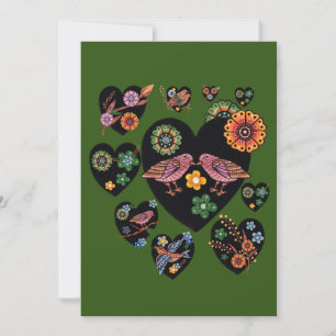 Cartes Pour Fêtes Annuelles Inséparables Scandinaves Folk Art Saint Valentin