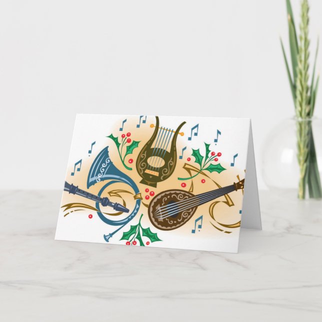 Cartes Pour Fêtes Annuelles Instruments de musique et houx (Devant)