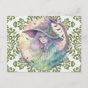 Cartes Pour Fêtes Annuelles Intense et effrayant Pastel Witch Damask Halloween