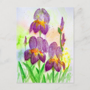 Cartes Pour Fêtes Annuelles Iris Bleu-Violet en Peinture à l'Aquarelle