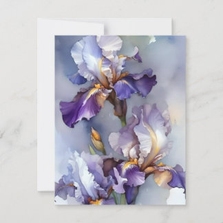 Cartes Pour Fêtes Annuelles Iris Violet Et Blanc En Aquarelles