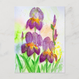 Cartes Pour Fêtes Annuelles Irises violettes bleues dans la peinture aquarelle