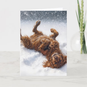 Cartes Pour Fêtes Annuelles Irish Setter de Noël faisant un ange de neige