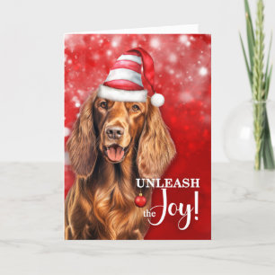 Cartes Pour Fêtes Annuelles Irish Setter Dog déchaîne la joie Noël