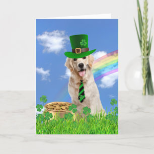 Cartes Pour Fêtes Annuelles Irlandais Golden Retriever avec pot d'or