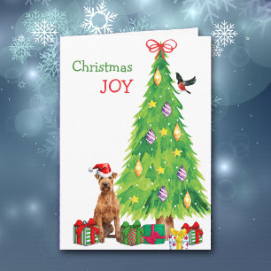 Cartes Pour Fêtes Annuelles Irlandais Terrier Chien, Oiseau et Arbre de Noël