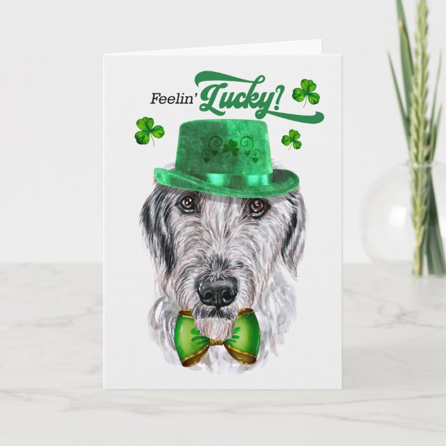 Cartes Pour Fêtes Annuelles Irlandais Wolfhound Dog Feelin' Lucky St Patrick's (Devant)