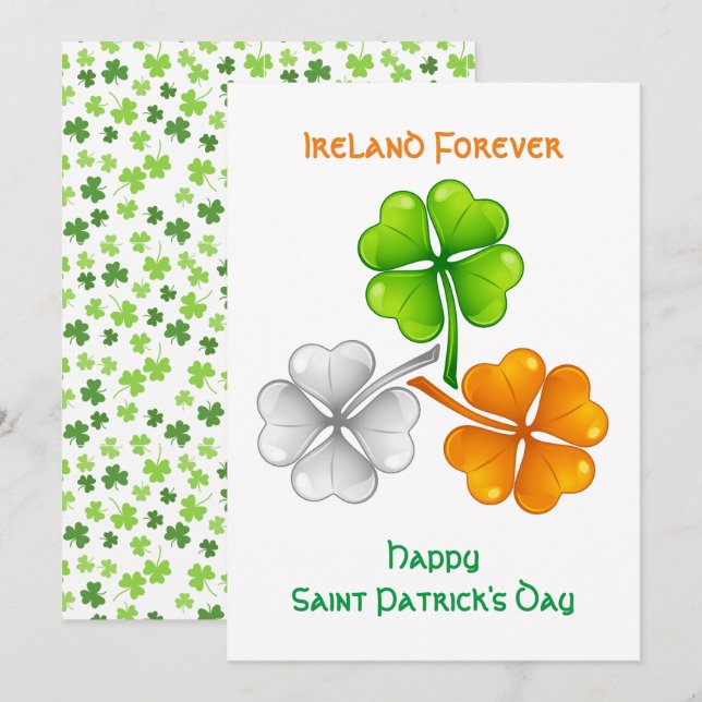 Cartes Pour Fêtes Annuelles Irlande Chanceux à Jamais Trèfle (Devant / Derrière)