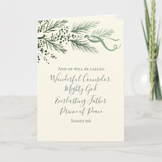 Cartes Pour Fêtes Annuelles Isaiah 9:6 Scripture Pine & Bow Photo Christmas (Devant)