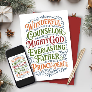 Cartes Pour Fêtes Annuelles Isaïe 9 Verset de la Bible de Noël colorée