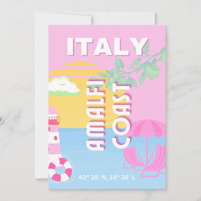 Cartes Pour Fêtes Annuelles Italie Travel art, Côte d'Amalfi, Preppy, Rose (Devant)