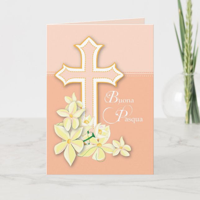 Cartes Pour Fêtes Annuelles Italien Pâques, fleurs et croix, Buona Pasqua (Devant)