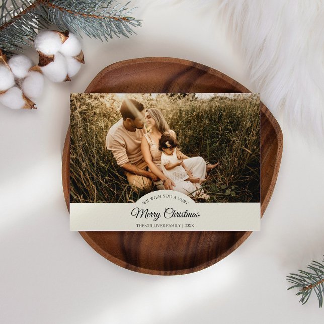 Cartes Pour Fêtes Annuelles Ivoire Très Joyeux Noël Quatre Photo Horizontal (Créateur téléchargé)