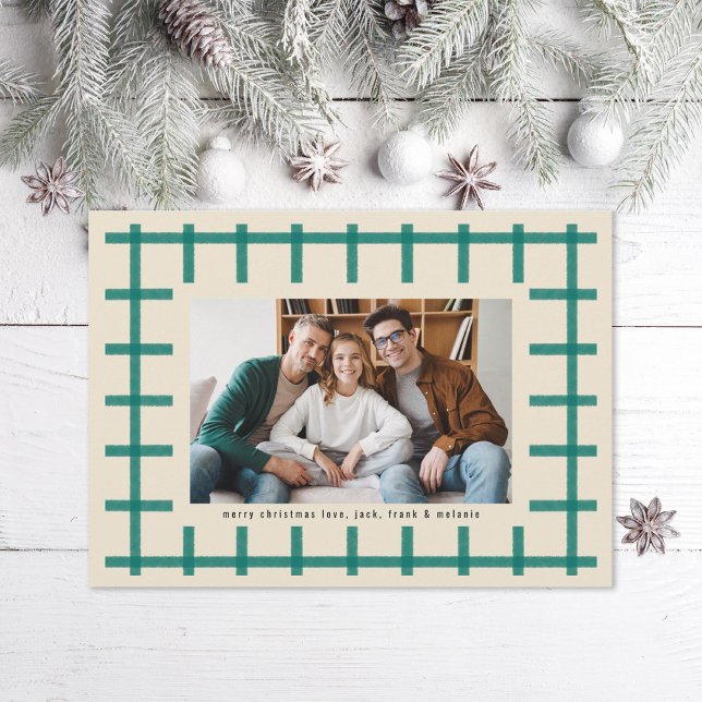 Cartes Pour Fêtes Annuelles Ivoire vert Plaid Minimal photo de Noël (Créateur téléchargé)
