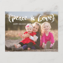 Cartes Pour Fêtes Annuelles Ivory Elegant Sketted Peace & Love Holiday Photo