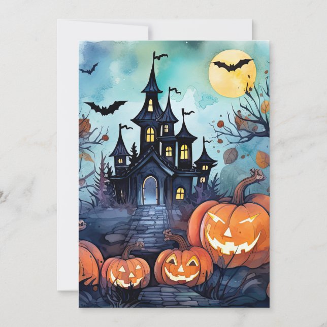 Cartes Pour Fêtes Annuelles Jack O’Lanterns chauves-souris Haunted Mansion Hal (Devant)