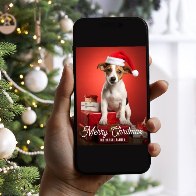 Cartes Pour Fêtes Annuelles Jack Russel Terrier Chien Noël Présents Rouge (Créateur téléchargé)