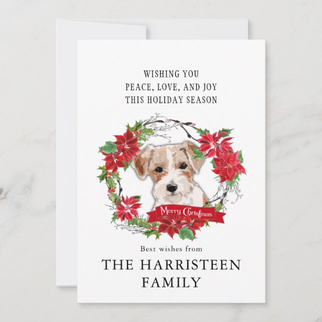 Cartes Pour Fêtes Annuelles Jack Russell Aquarelle Poinsettia Noël (Devant)
