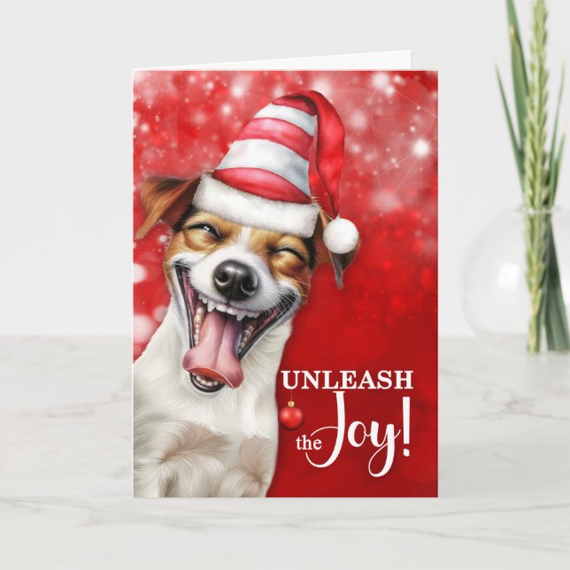 Cartes Pour Fêtes Annuelles Jack Russell Chien dévoiler la joie Noël (Devant)
