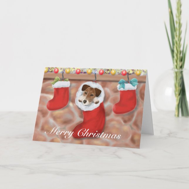 Cartes Pour Fêtes Annuelles Jack Russell Terrier dans un bas (Devant)