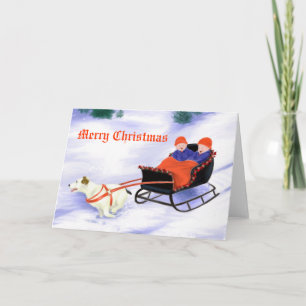 Cartes Pour Fêtes Annuelles Jack Russell Terrier tirant le traîneau