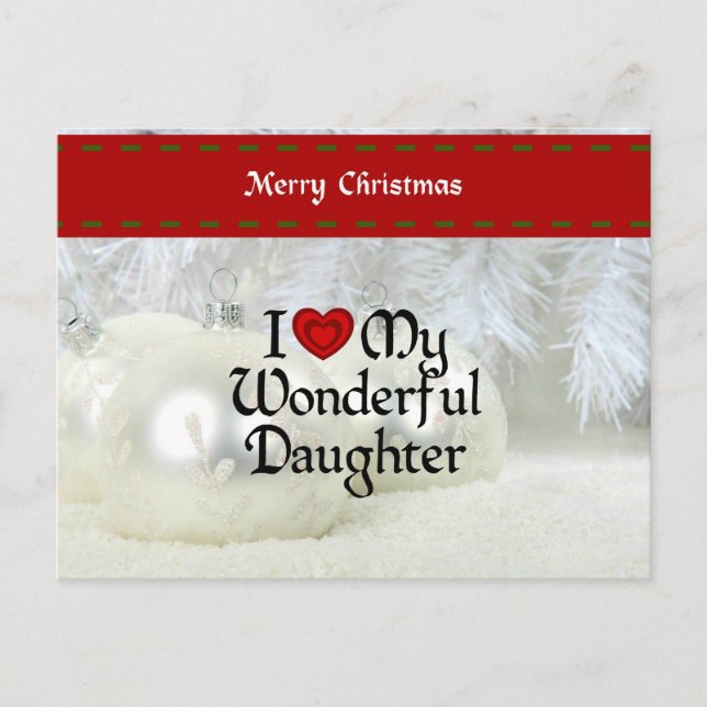 Cartes Pour Fêtes Annuelles J'Aime Ma Merveilleuse Fille, Design De Noël (Devant)