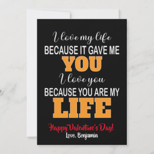 Cartes Pour Fêtes Annuelles J'Aime Ma Vie Parce Qu'Elle M'A Donné Valentine