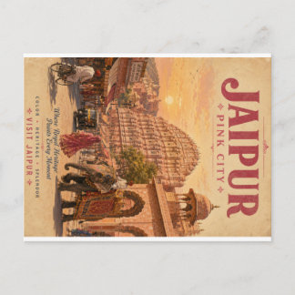 Cartes Pour Fêtes Annuelles Jaipur Ville Rose Vintage Affiche de Voyage avec R