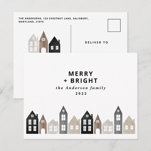 Cartes Pour Fêtes Annuelles Japon moderne Noël maisons nordiques élégantes Vac (Devant / Derrière)