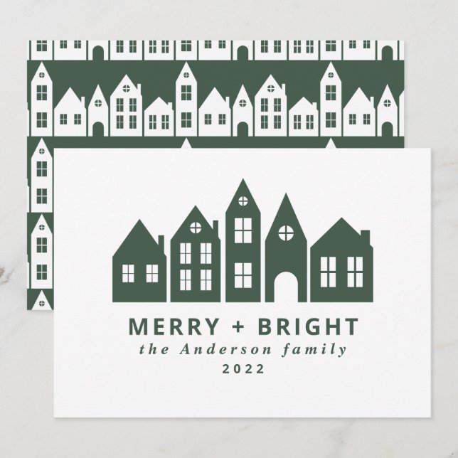 Cartes Pour Fêtes Annuelles Japon moderne Noël Nordique maisons vertes (Devant / Derrière)