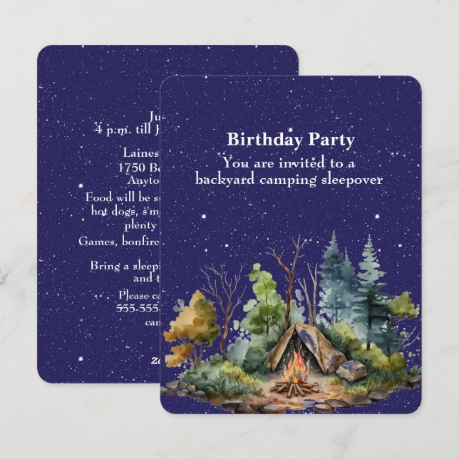 Cartes Pour Fêtes Annuelles Jardin Camping Anniversaire Fête Jeune Garçon (Devant / Derrière)