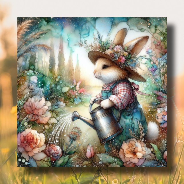 Cartes Pour Fêtes Annuelles Jardin d'aquarelle en gros lapin Pâques (Créateur téléchargé)
