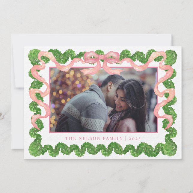 Cartes Pour Fêtes Annuelles Jardin de Noël Pink Preppy Photo (Devant)