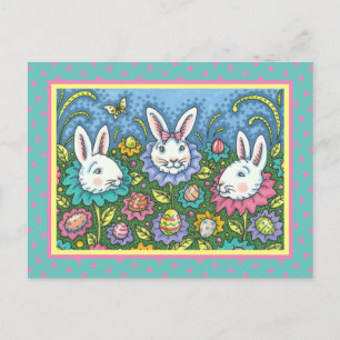 CARTES POUR FÊTES ANNUELLES JARDIN D'OEUFS DE PÂQUES BLANCS, FLEURS DE RABBIT 