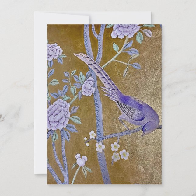 Cartes Pour Fêtes Annuelles Jardin d'or Chinoiserie avec Oiseau pourpre & Peon (Devant)