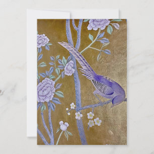 Cartes Pour Fêtes Annuelles Jardin d'or Chinoiserie avec Oiseau pourpre & Peon