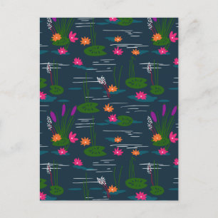 Cartes Pour Fêtes Annuelles Jardin floral de Lotus Whimsical de minuit