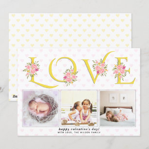 Cartes Pour Fêtes Annuelles Jaune, gris typographie d'AMOUR photo Valentines D