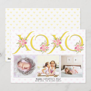 Cartes Pour Fêtes Annuelles Jaune, gris XOXO rose roses photo Valentines Day