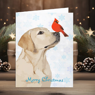 Cartes Pour Fêtes Annuelles Jaune Lab Noël Cardinal mignon Labrador Chien