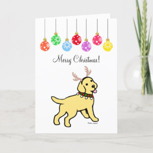 Cartes Pour Fêtes Annuelles Jaune Labrador Antlers et ornements de Noël