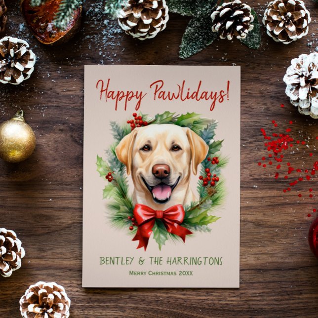 Cartes Pour Fêtes Annuelles Jaune Labrador Chien Noël Joyeux Pawlidays (Créateur téléchargé)