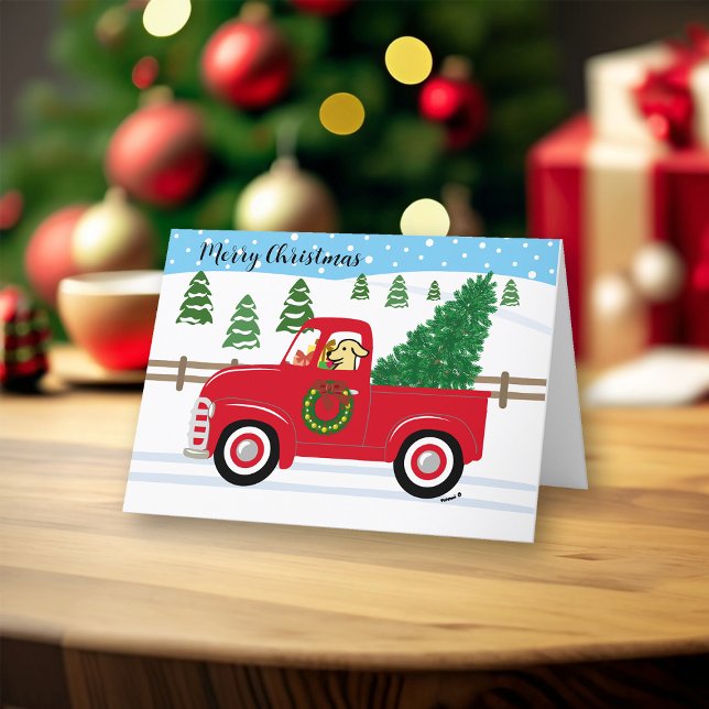 Cartes Pour Fêtes Annuelles Jaune Labrador Red Truck Noël (Yellow Labrador and Vintage Red Truck Design Christmas Cards for Yellow Labrador Owners. )