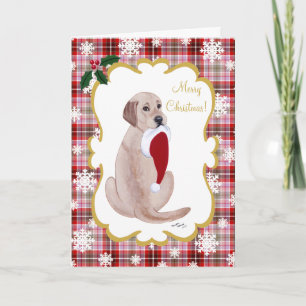 Cartes Pour Fêtes Annuelles Jaune Labrador & Santa Hat Feu de neige Noël
