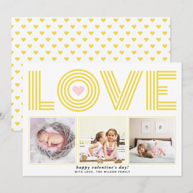 Cartes Pour Fêtes Annuelles Jaune moderne AMOUR Valentines Jour photo coeur (Devant / Derrière)