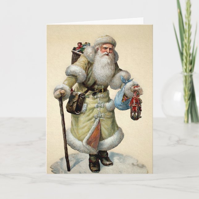 Cartes Pour Fêtes Annuelles Jaune victorien en vacances Père Noël (Devant)