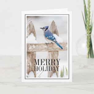 Cartes Pour Fêtes Annuelles Jay Bleu perché sur la clôture de neige