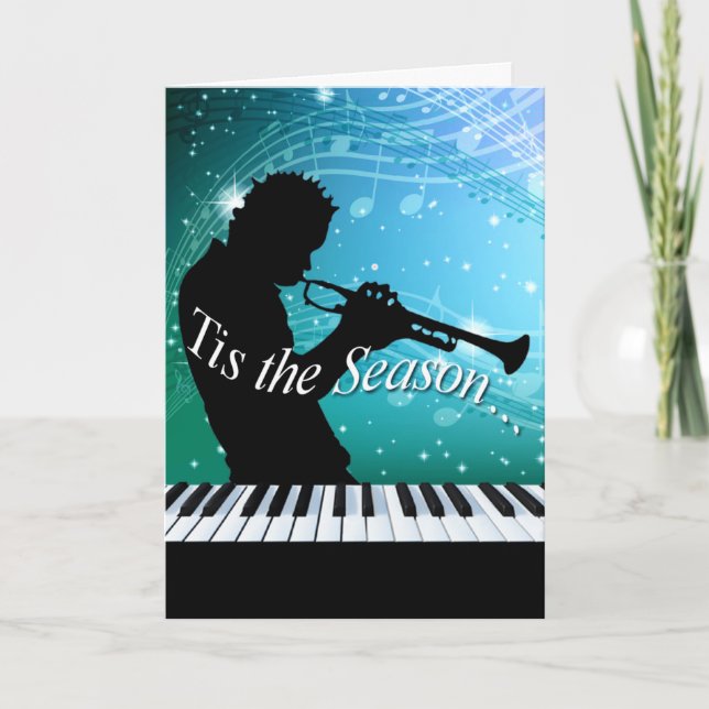 Cartes Pour Fêtes Annuelles Jazz Horn Player This Season | Bleu sarcelle (Devant)
